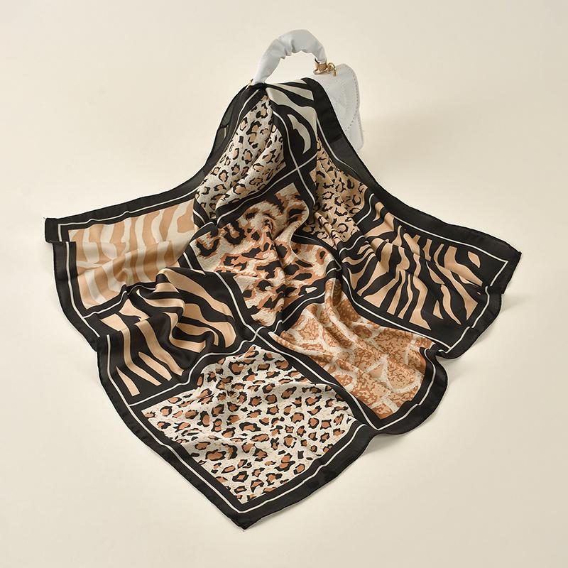 New 68*68cm Square Scarf Women Printed Hijab Silk Satin Luxury Leopard Print Handkerchief Muslim Small Size Hair Wrap