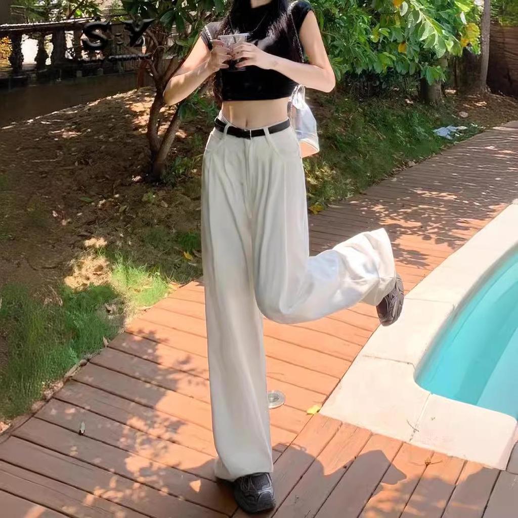 2023 White High-Waist Wide-Leg Jeans - Comfy, Loose, and Trendy Drape Pants