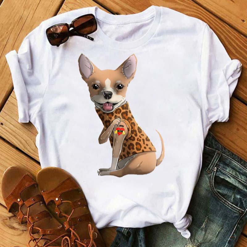 I Love Mom Print Damen T-Shirt Lustige Hundedruck Tops Harajuku Hunde-T-Shirt Sommer Kurzarm Graphic Tee Damen Kleidung