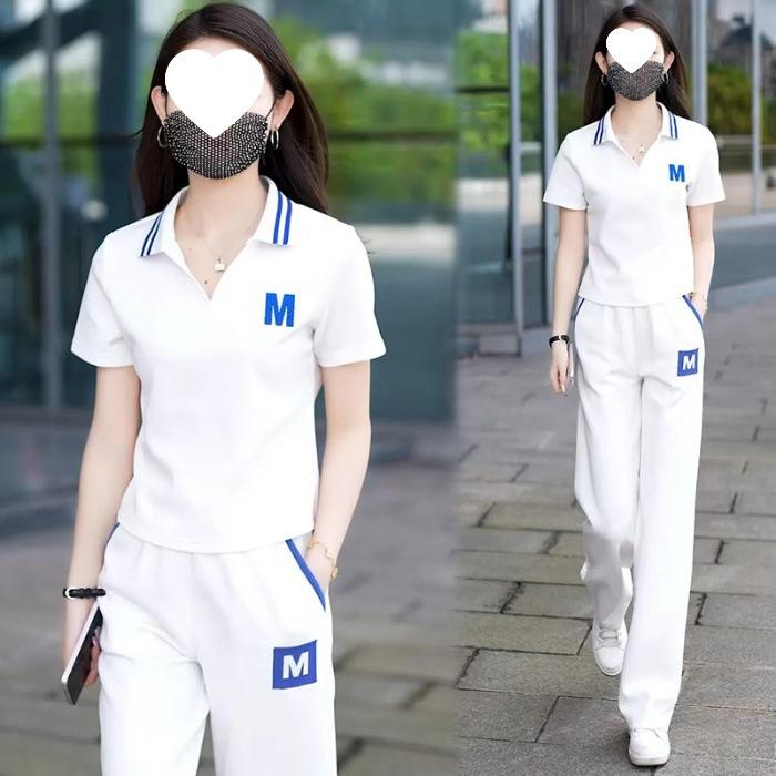 Casual Sportswear Set for Women - Summer Fashionable, Youthful, Short-sleeved, Straight-leg Pants That Slim The Figure and Hide Fat, A Two-piece Set.