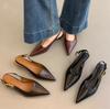 Sommer Neue Damen Sandale Mode Spitz zulaufend Flach zum Hineinschlüpfen Damen Elegante Slingback Schuhe Dünner Mittelhoher Absatz Kleid Mules Pumps
