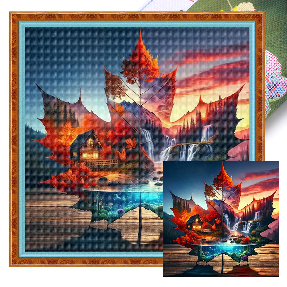 Scenery Printed Cross Stitch Kit 40x40cm DIY 11CT Embroidery Craft Set Decor
