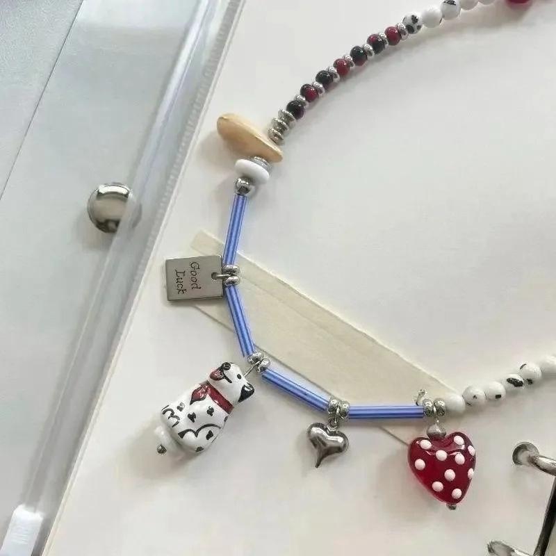 Schwarz-Weiß Perlen Dalmatiner Welpe Niedlich Personalisierter Anhänger Halskette für Frauen Mädchen Schönes Weihnachtsgeschenk Schmuck