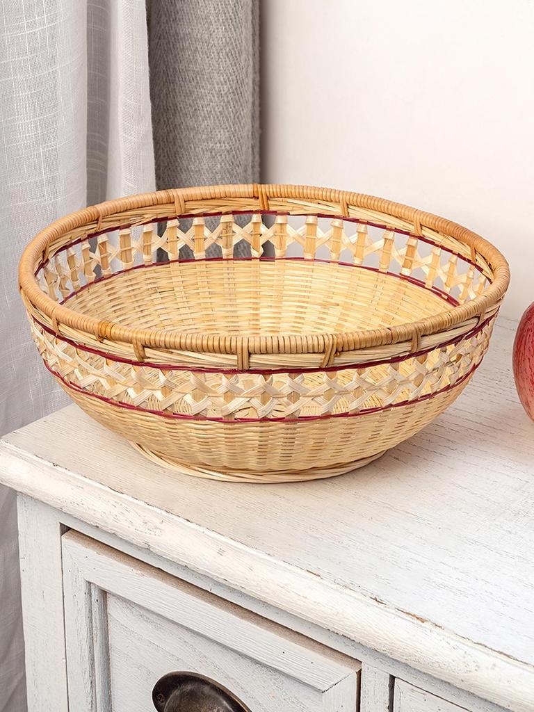 Handmade High-Foot Lace Bamboo Fruit Basket and Snack Holder