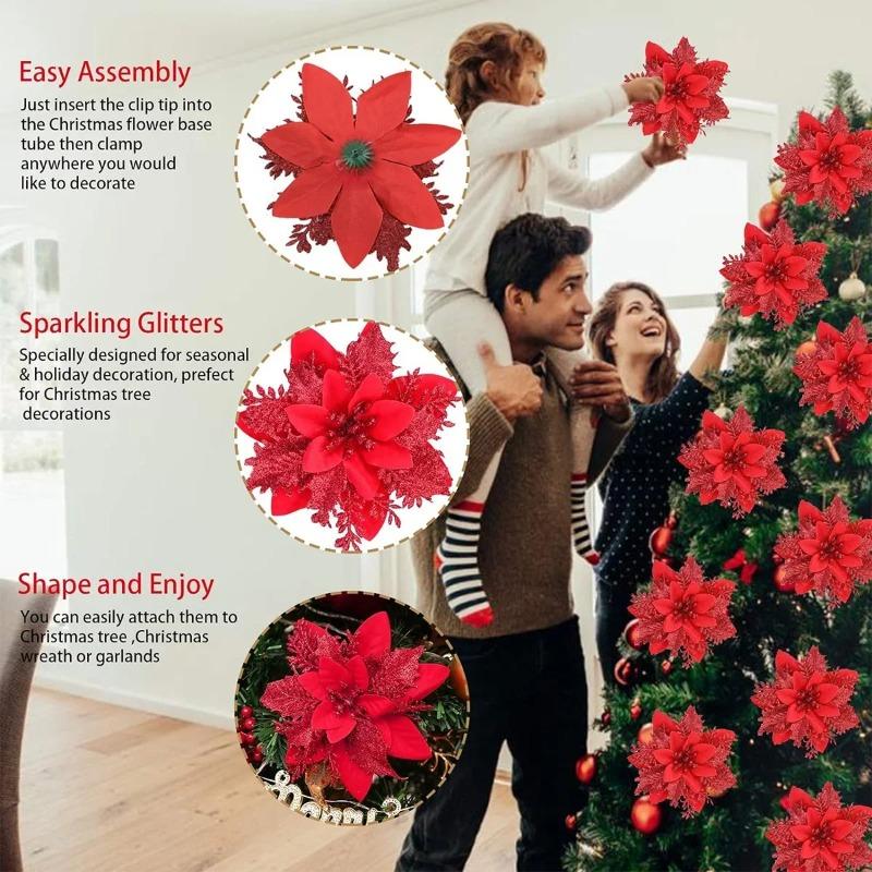 Christmas Glitter Flowers Fake Flower Christmas Tree Decorations for Home Pendant Ornaments Navidad New Year 2027 Gift