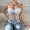 Back Chest Buckle Lace Corset Fish Bone Wrapped Suspender Vest Lace Camisole  Party