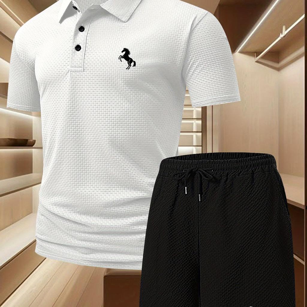 Conjuntos de Chándal de Verano para Hombre de 2 Piezas con Pantalones Cortos, Conjuntos de Sudadera de Manga Corta, Polos de Golf