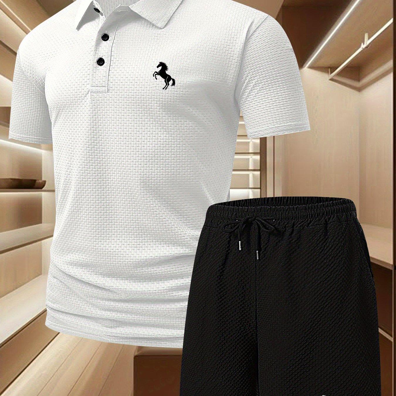 

Mens Summer Track Suits 2 Piece Shorts Sets Short Sleeve Sweatsuit Outfits Golf Polo Shirts XXL білий