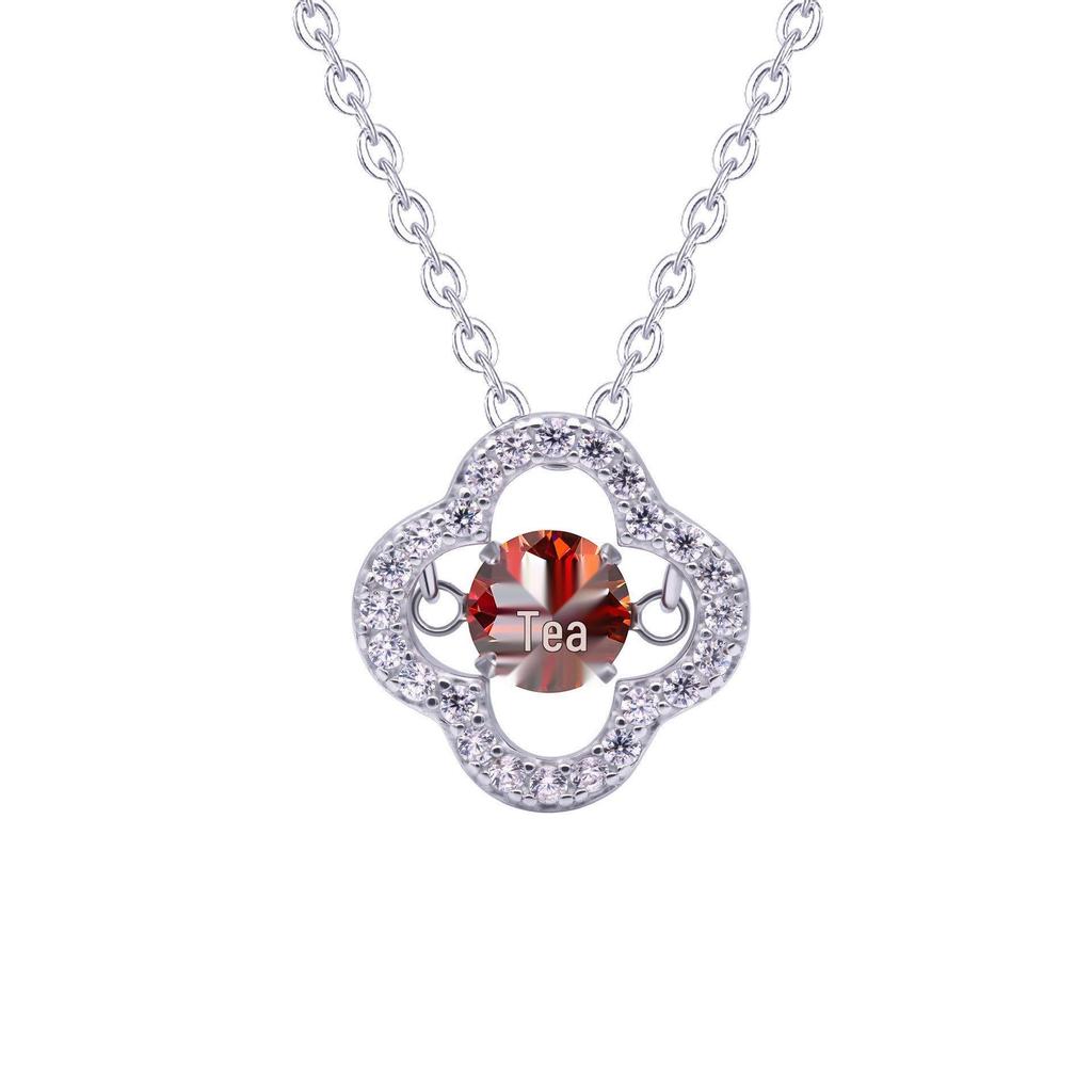 S925 Silver Dancing Heart Moissanite Necklace: Women's 50-Point Colored Moissanite Clover Pendant on Clavicle Chain