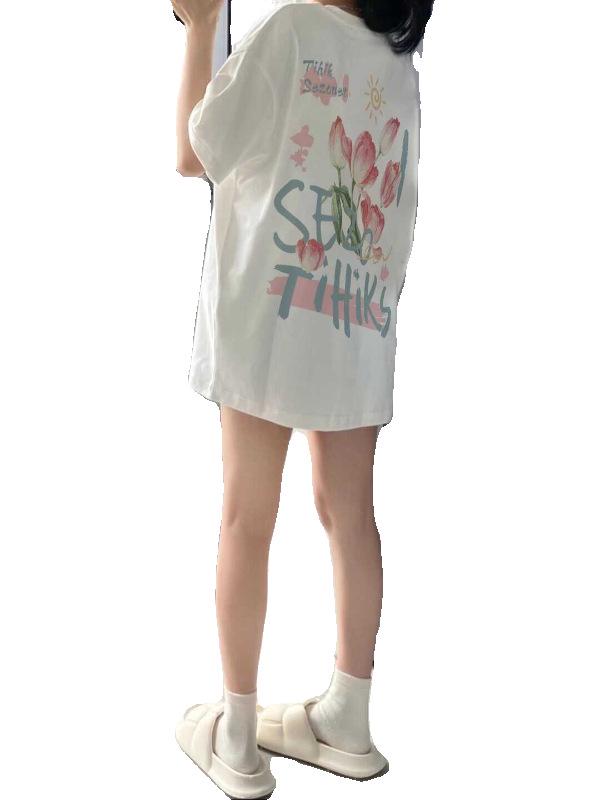 Unisex Plus Size Retro Cotton Short-Sleeve T-Shirt, Chic Hong Kong Style Loose Fit
