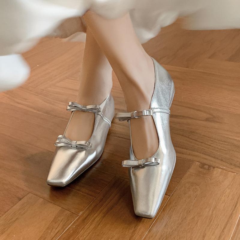 New leather women's fashion single non-slip beef tendon sole soft sole large size leather shoes square head comfortable and fashionable cowhide sing