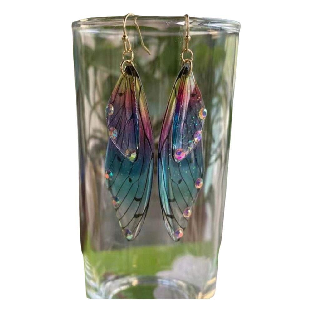 Fairy Clear Butterfly Drop Earrings Gradient Resin Dangle Earrings Bling Foil Rhinestone Simulation Wing Earring