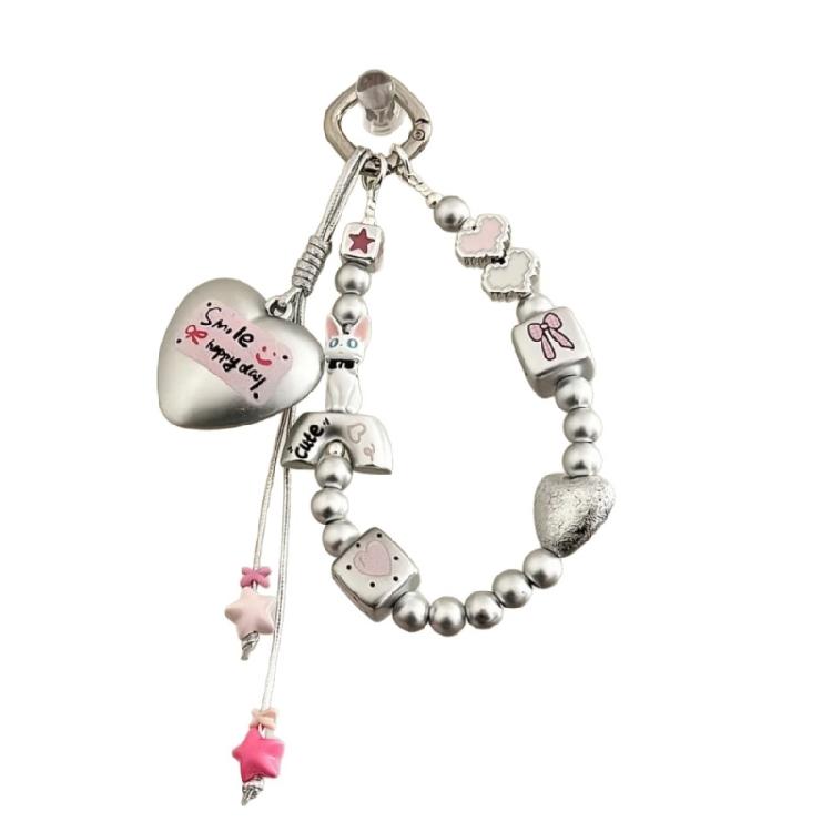

Matte Silver Cats Heart Star Keychain Charm With Bead Accent For Women Girls Fashion Accessory 1