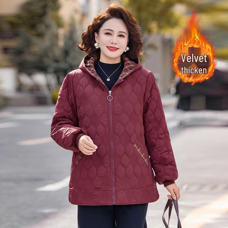 

Mom s Stylish Plus Velvet Hooded Cotton Jacket - 2025 Winter Fashion for Middle-Aged and Elderly Women XL красный