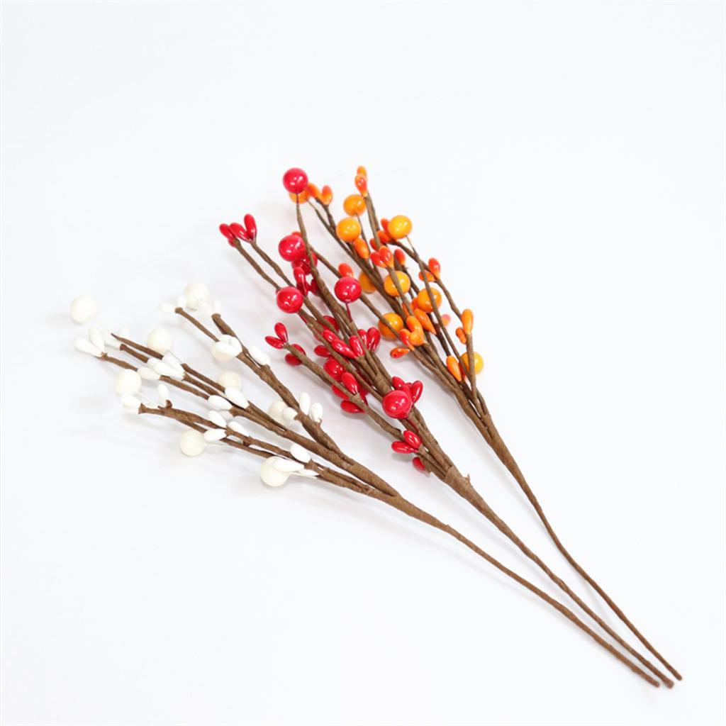 Orange Artificial Dried Branch Decor 29cm Round Foam & Oval Stone Fruit