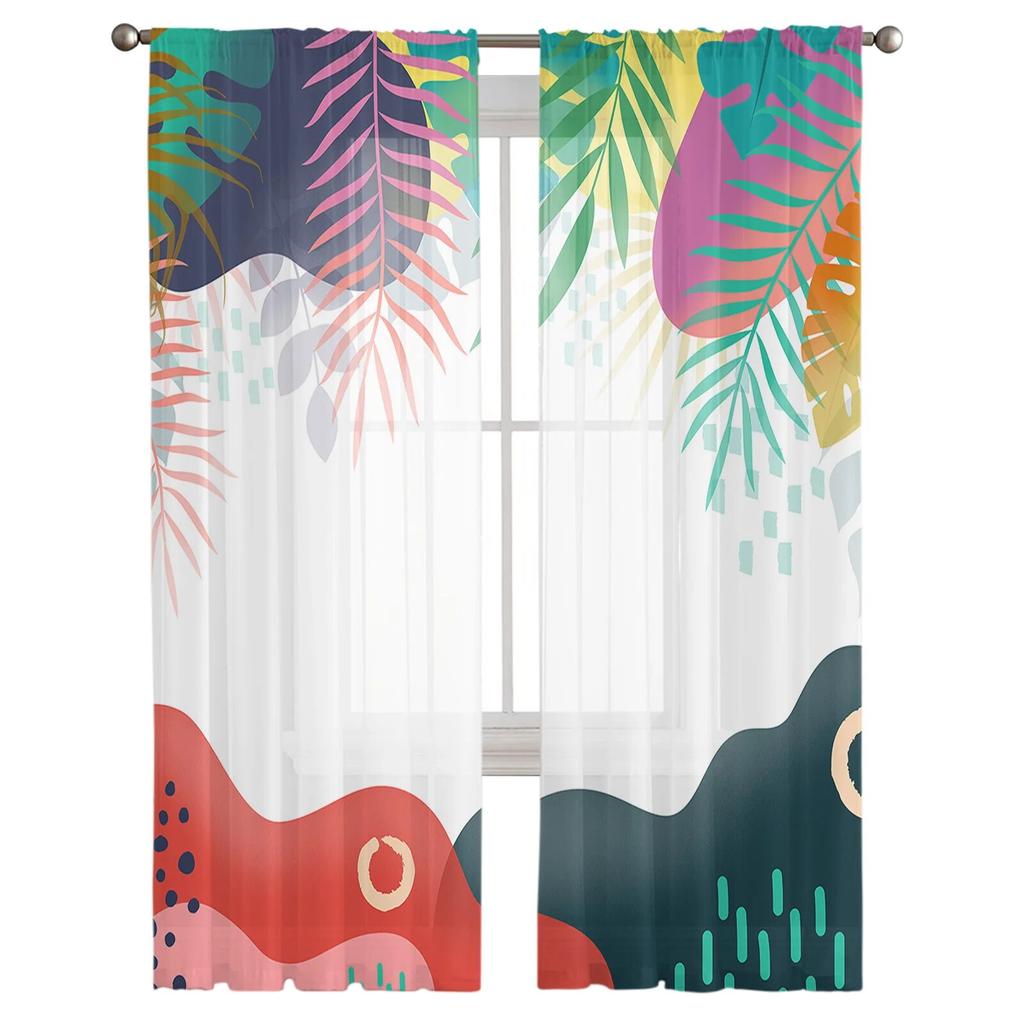 Abstract Leaves Plant Tulle Curtains For Living Room Sheer Curtain For Bedroom Kitchen Blinds Voile Curtains