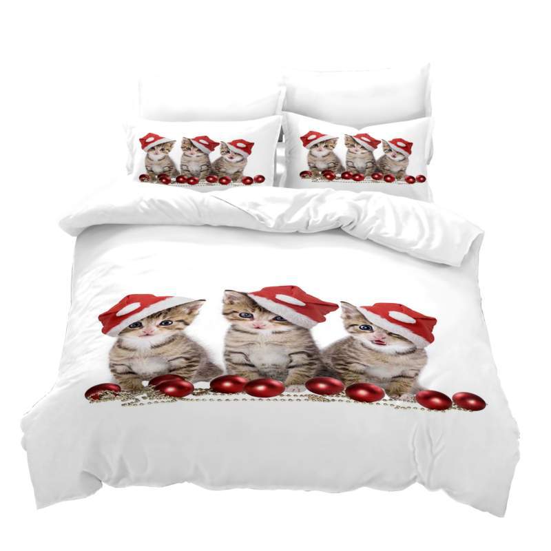 Christmas 3D Digital Printing Quilt Set Three-Piece Christmas Cat