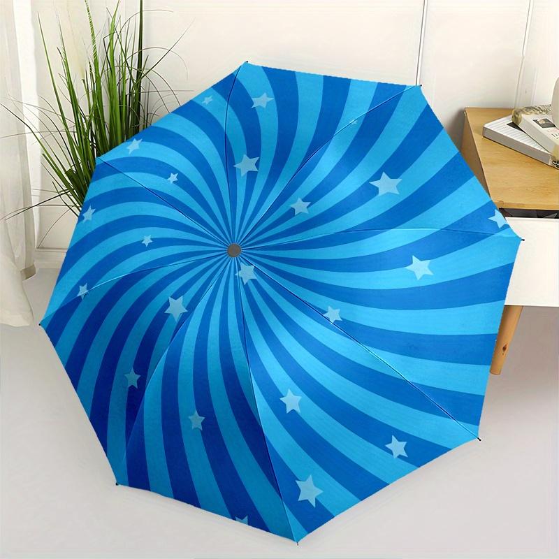 Spiral Stars Automatic Folding Umbrella  8 Ribs, Durable Iron Frame, Bright Color Pattern Compact Travel Umbrella, Suitable for Outdoor, Bea