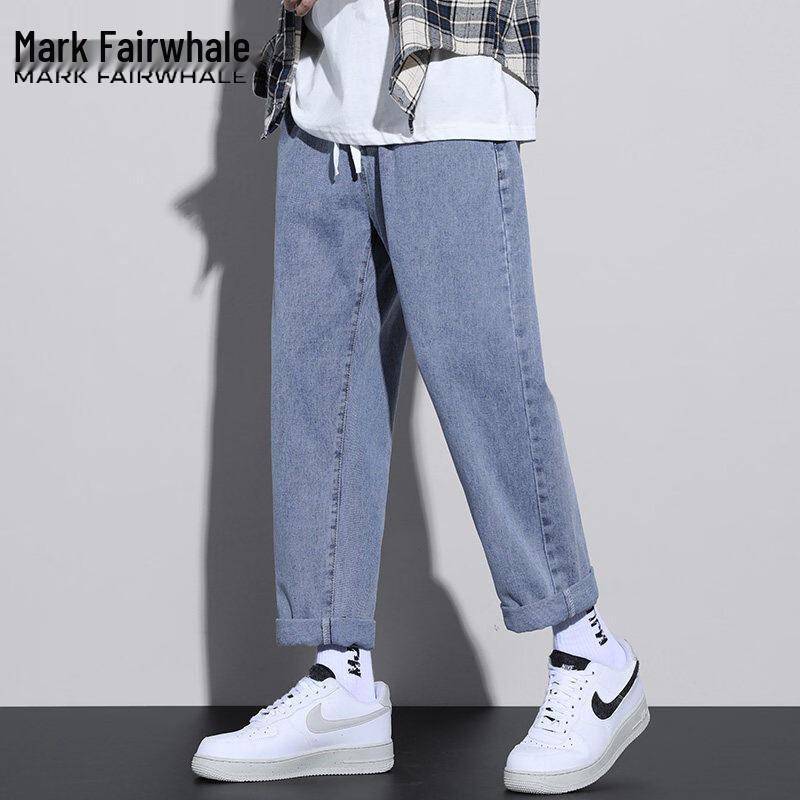 

MARK FAIRWHALE Men s Washed Loose Fit Straight Wide Leg Sports Pants M