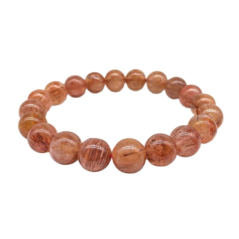 Fine Natural Red Rutilated Quartz Beads Round Bracelet Healing Crystal Stone Fashion Women Jewelry Gift One Size