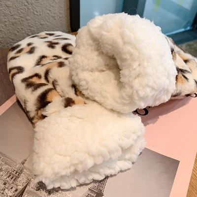 Leopard Print Plush Gloves Cow Printed Christmas Mittens Winter Gloves  Outdoor Activities