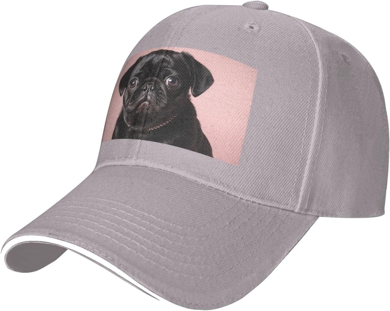 

Cute Black Pug Portrait Baseball Cap Adjustable Polyester Summer Sun Protection Casual Dad Hat One Size