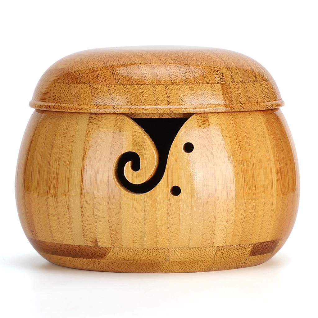 Wooden Yarn Storage Bowl Environmentally Friendly for Household Circular with Lid Crafted Box