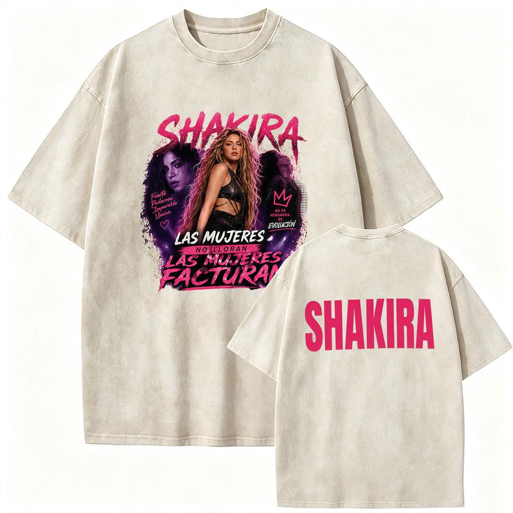Retro Gewaschen Shakira LMYNL Welttournee 2026 T-Shirts Las Mujeres Ya No Lloran Doppelseitiger Druck T-Shirt Herren Damen Oversized T-Shirts
