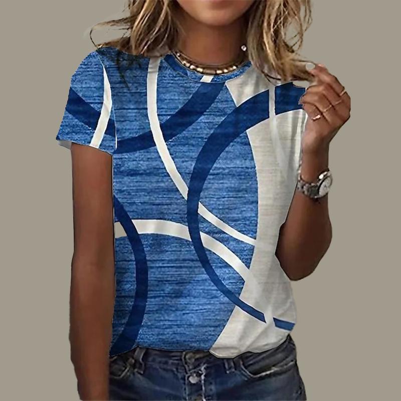 

Женская летняя футболка в полоску с принтом и короткими рукавами, повседневный топ с принтом