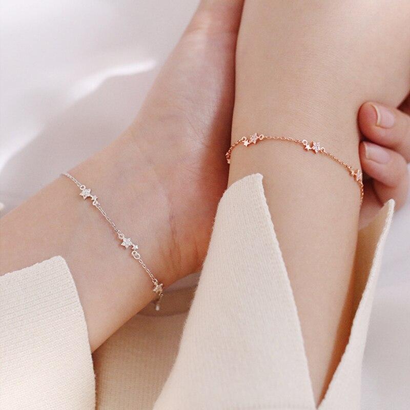925 Sterling Silver Star Bracelet For Women Dainty Pave Zircon Link Chain Bracelet Gift New Wholesale