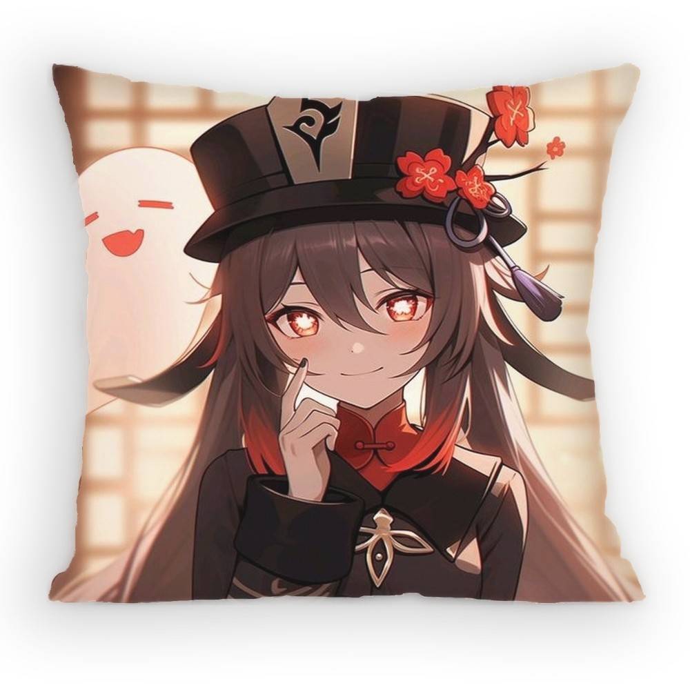 

Funeral Parlor Director Hu Tao Pillow Case Antidustmite Pillowcase Invisible zipper silky short plush Sofa cushion cover 30x30 cm