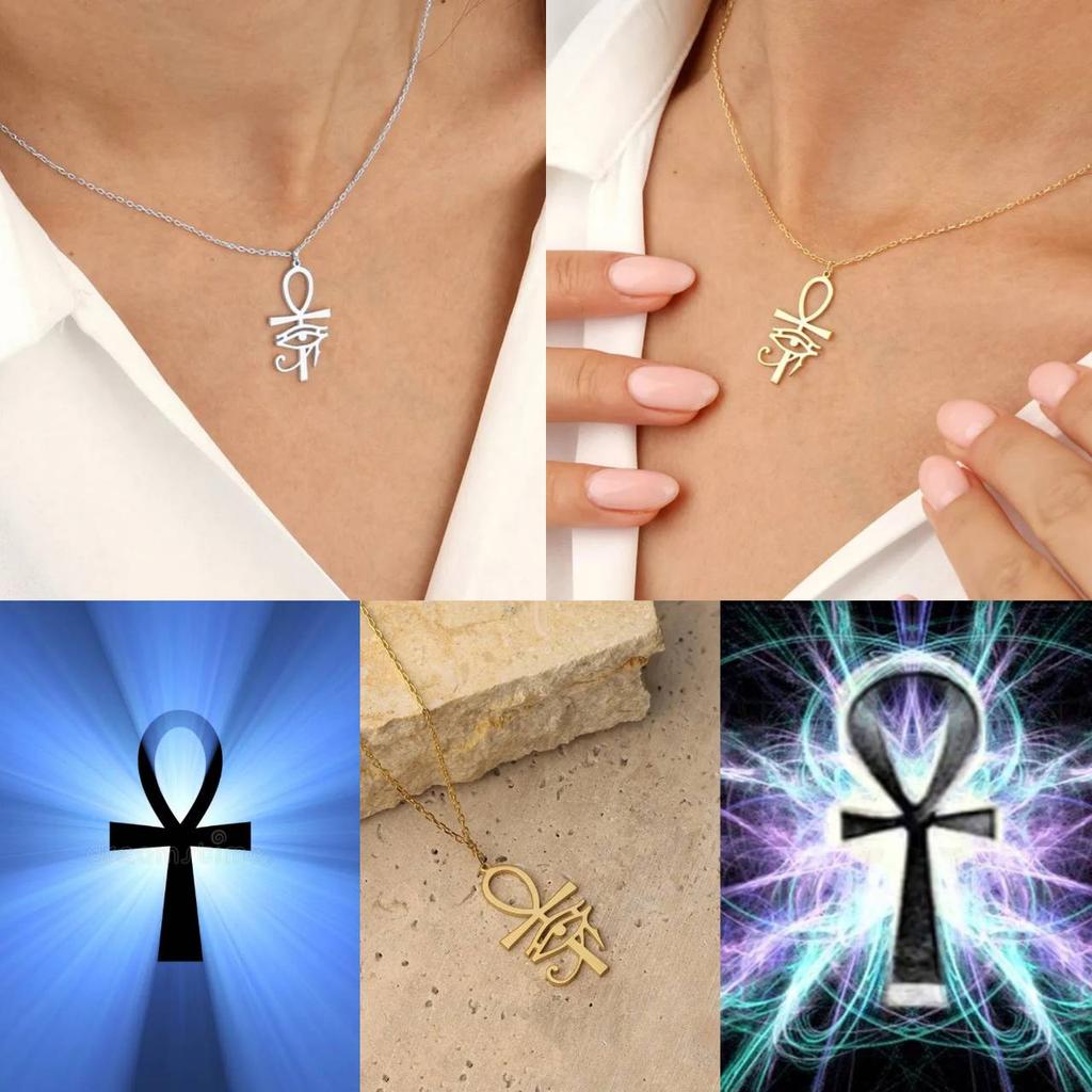 14K Gold Plated Pendant Necklace Ancient Egypt Egyptian Ankh Eternal Life Cross Eye Horus Key Life Amulet Talisman Protect Health Jewelry Charming