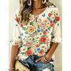 Women Floral Butterfly Print V Neck Tie 3/4 Ruffle Sleeve Blouse, Top for Holiday, Party and Daily Wear