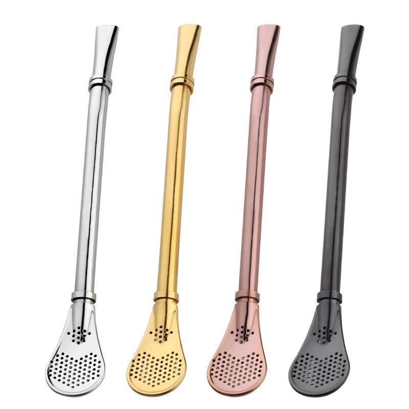 4Pc Stainless Steel Drinking Straws Yerba Mate Straw Bombilla Reusable Straw Spoon Loose Leaf Tea Filter Spoon Bar Accessories