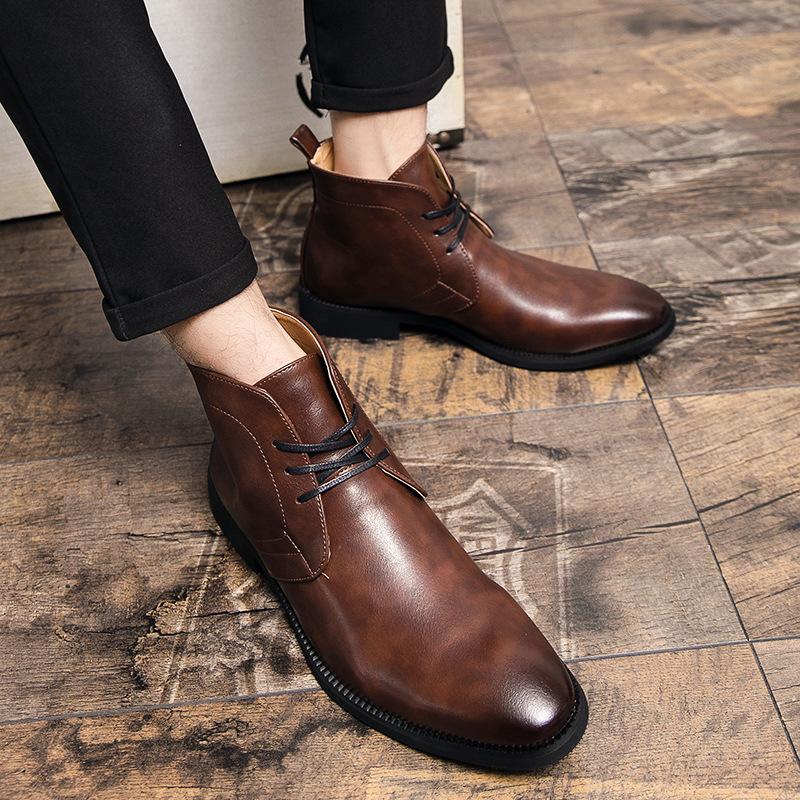 High-top leather shoes autumn and winter business British style casual Martin boots medium boots short boots fashion boots