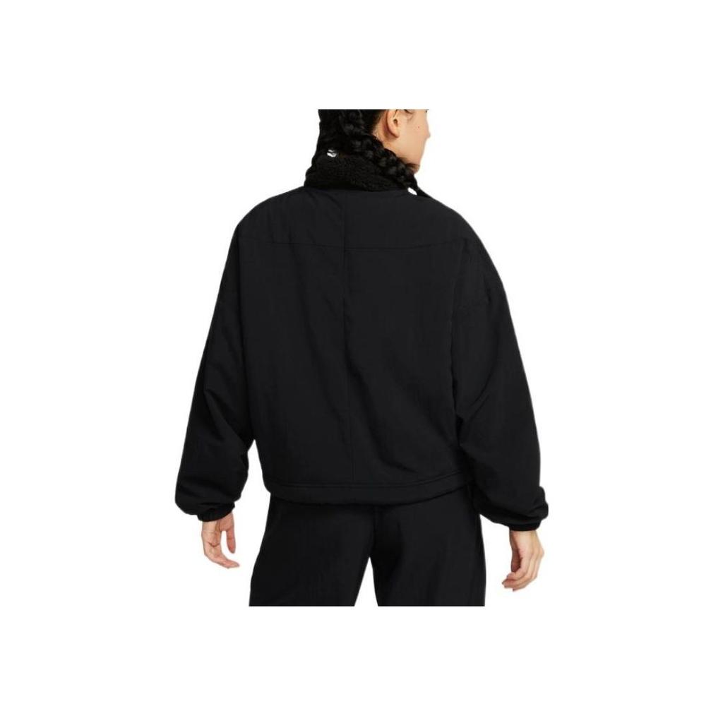 Nike Logo Solid Color Faux Lamb Fleece Jacket Women Jacket Black DQ6847-010
