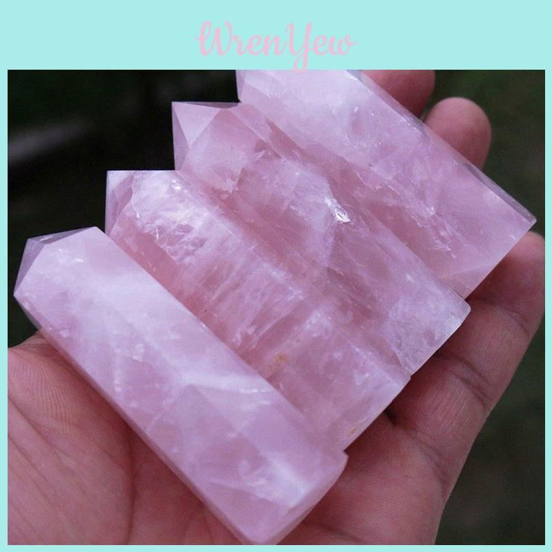 Unique Natural Rock Rose Quartz Crystal Point Healing Stone Obelisk Wand With Distinctive Lines