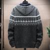 Men's Korean Style Hooded Knitted Sweater Jacket - Color Block, Plus Velvet, Autumn/Winter