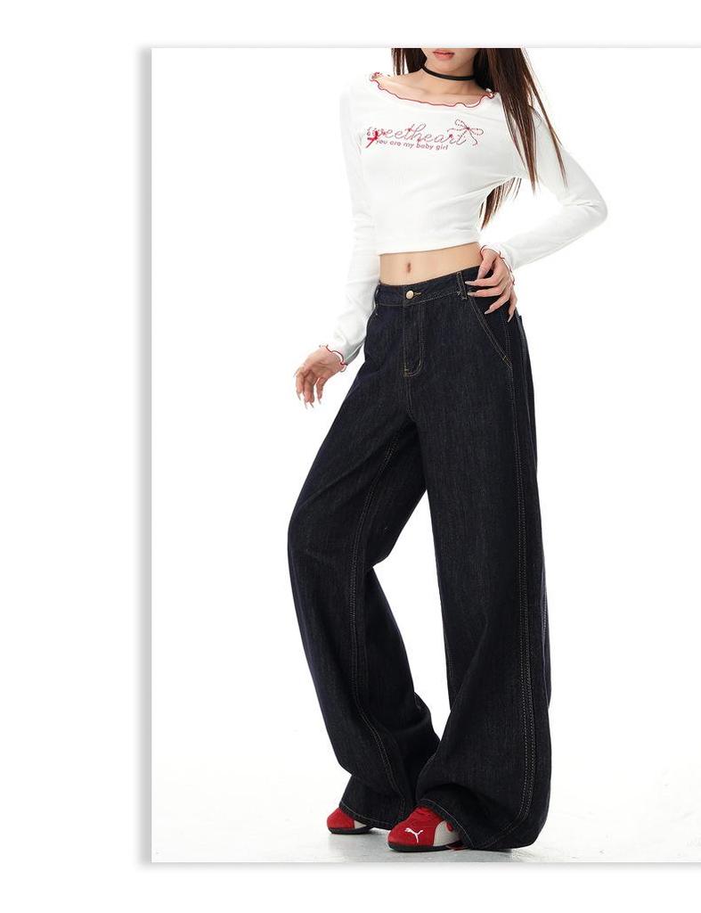 2025 Jesień Amerykańskie Retro Luźne Proste Szerokie Nogawki Drapiące Wyszczuplające Jeansy dla Kobiet