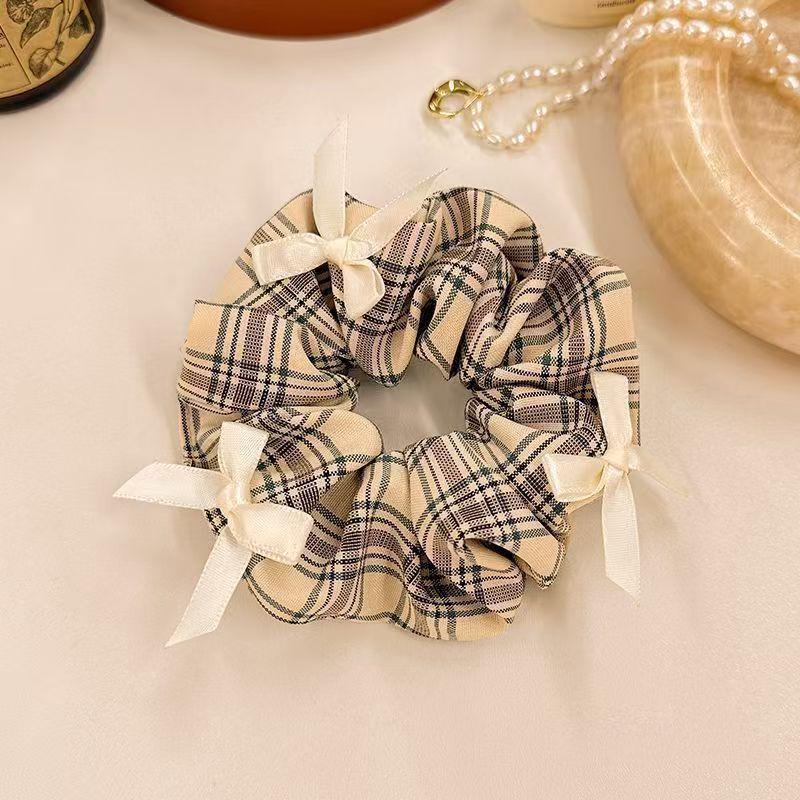 Корейская ретро кофейная клетчатая резинка для волос с бантом - стиль Мори Гёрл