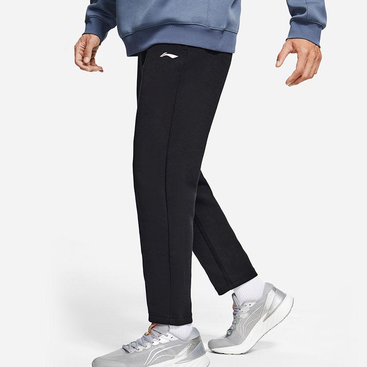 Li-Ning Fitness Series Logo Print Elastic Waist Straight-Leg Sweatpants Men Bottoms Black AKLS681-4