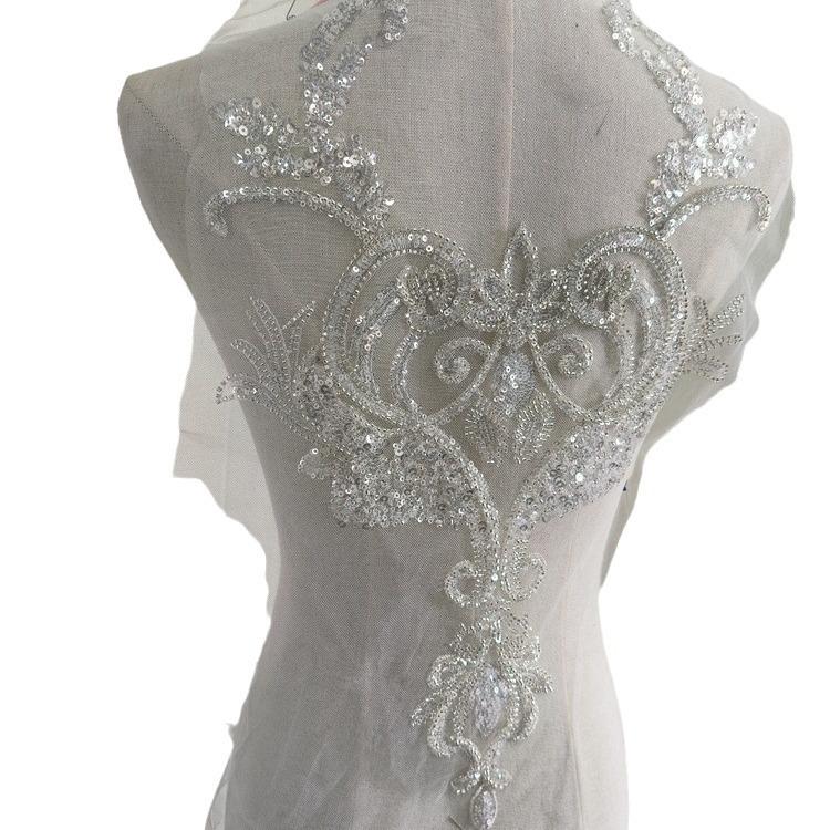 White Gold Bead Embroidery Applique Heavy Industry Accessories, Dress Decoration Accessories Diy Wedding Accessories Embroidery Applique