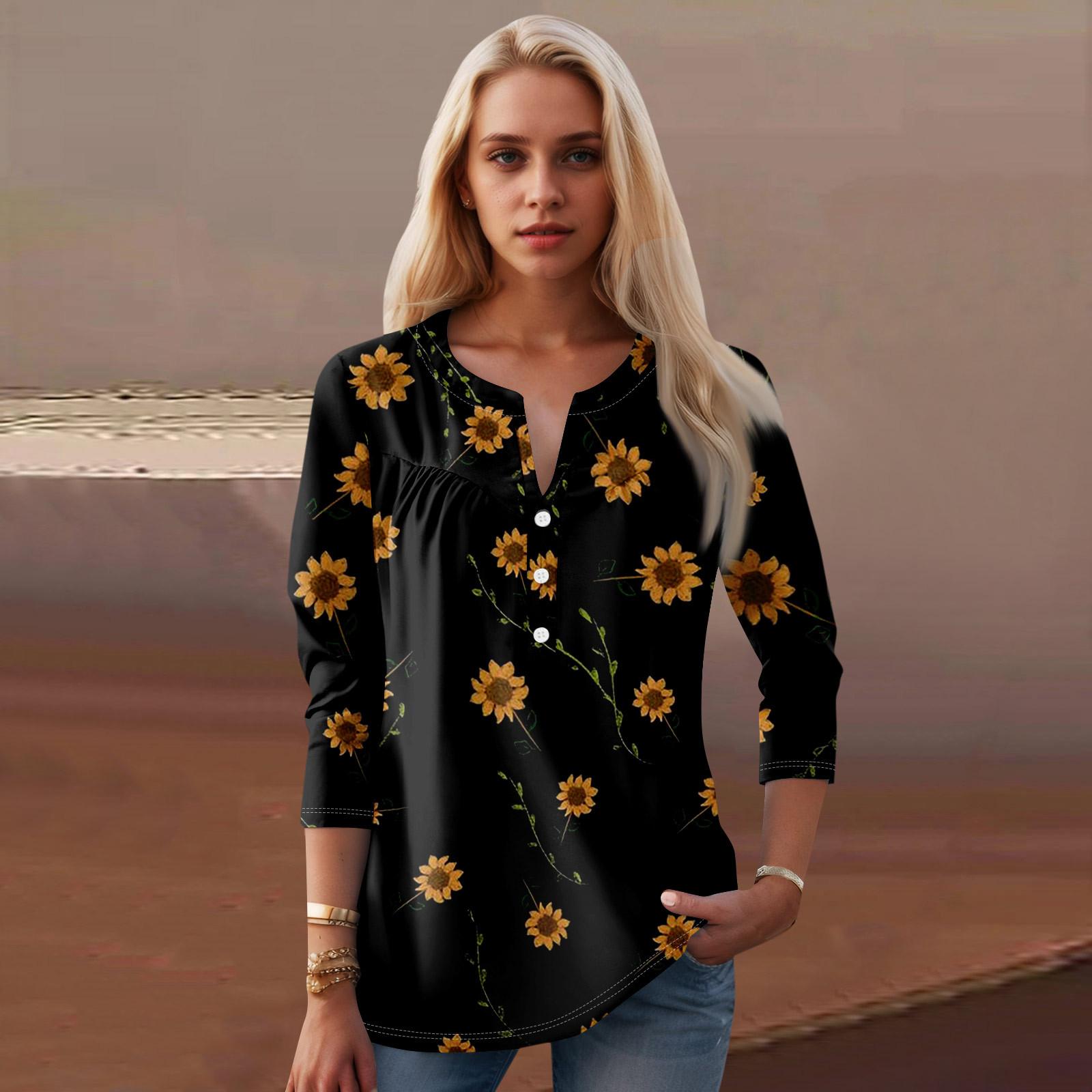 

Женская мода повседневный топ с длинным рукавом и круглым вырезом с цветочным принтом L