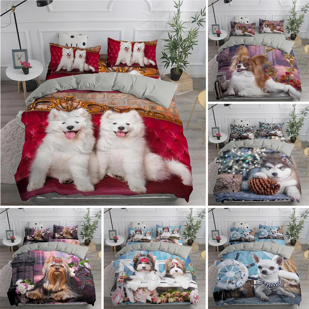Dog Duvet Cover Set King Size Cute Samoyed Smiling Angel Twin Bedding Set For Kids Teens Girl Lovely Puppy Polyester Quilt Cover
