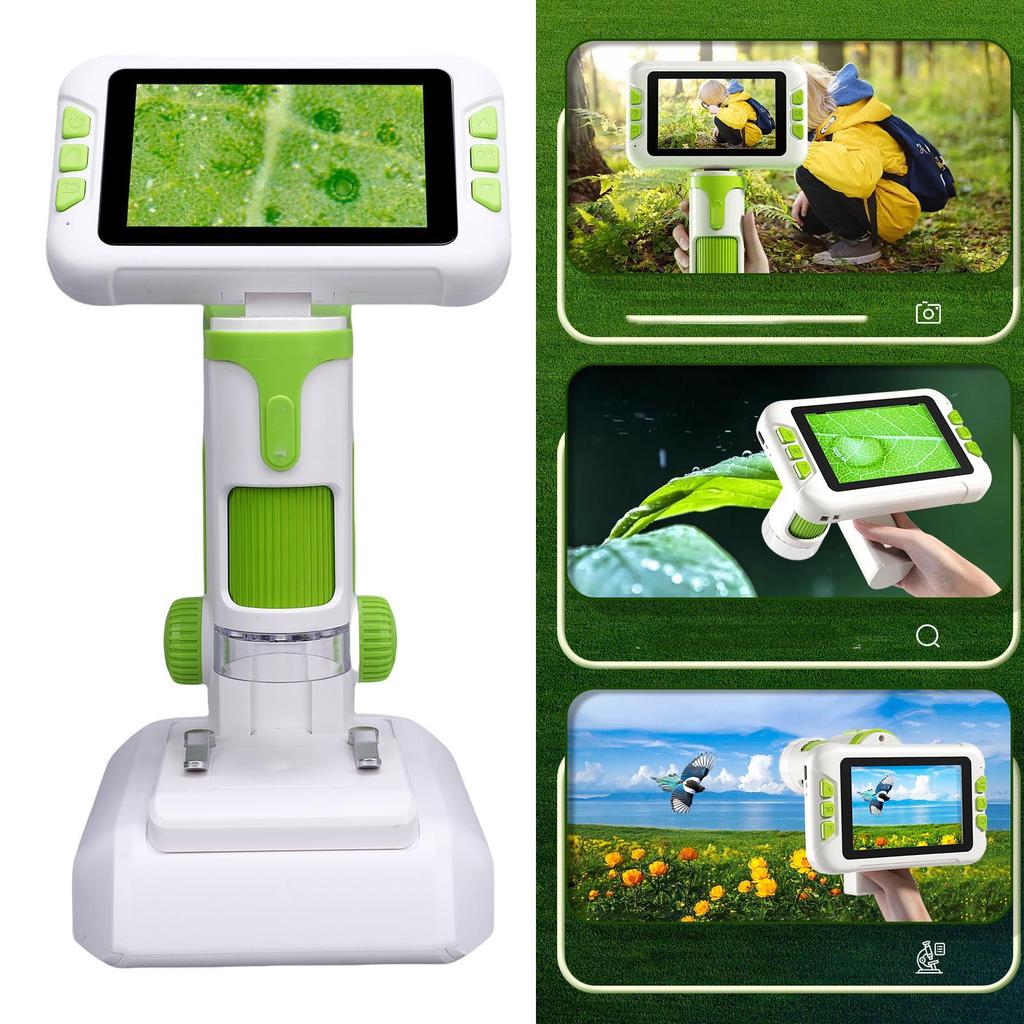 4 Inch LCD Screen Microscope Kids Digital Microscope with LED Light 1600X Handheld Desktop Digital Microscope for Education