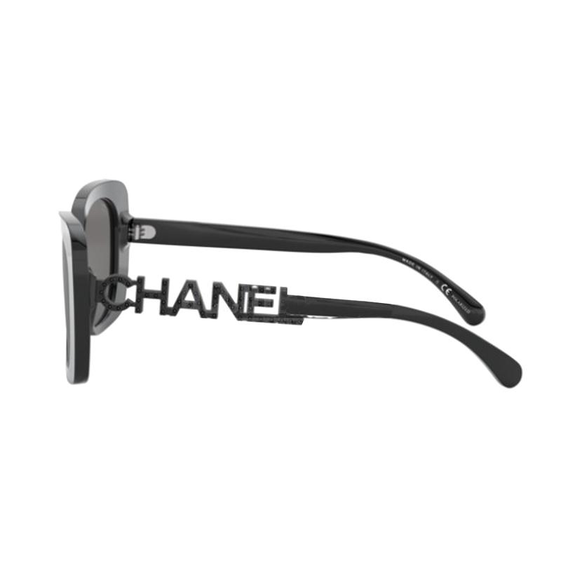 Chanel Letter Hollow Temples Plastic Irregular Shape Sunglasses Women's Black