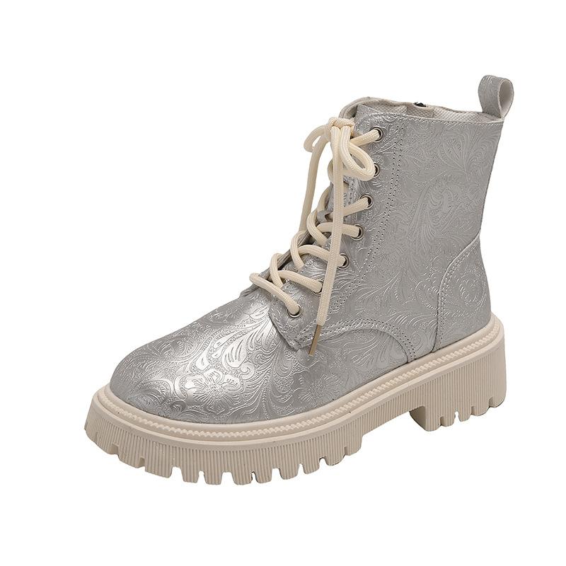 

Martin boots women s 2024 autumn and winter new fashion printed lace-up large-size locomotive boots Martin boots 35 серебряный