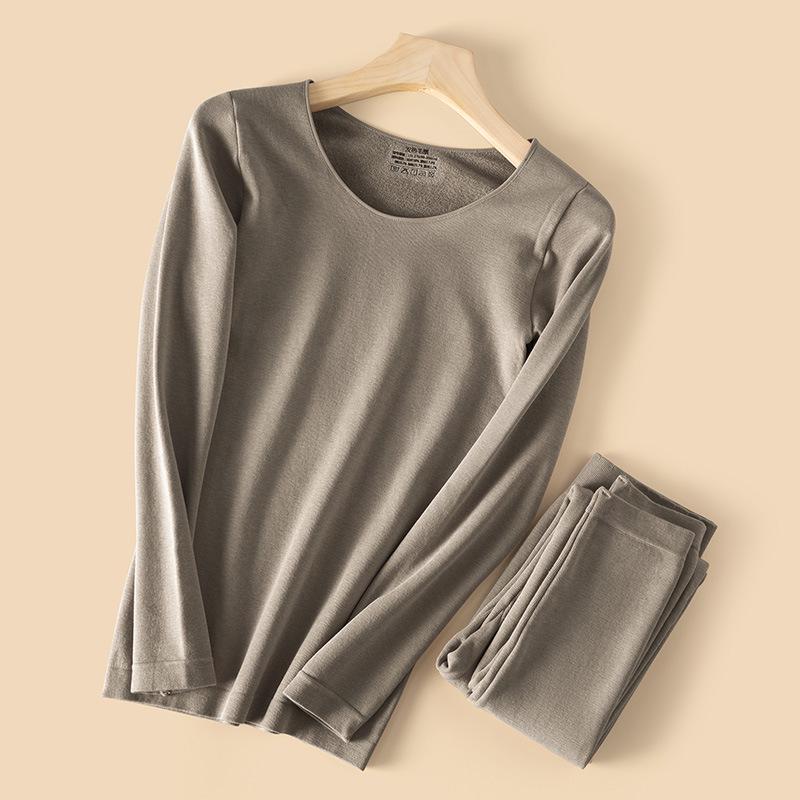 Women's Thermal Underwear Set: Thick Velvet, Seamless, Round Neck for Autumn and Winter