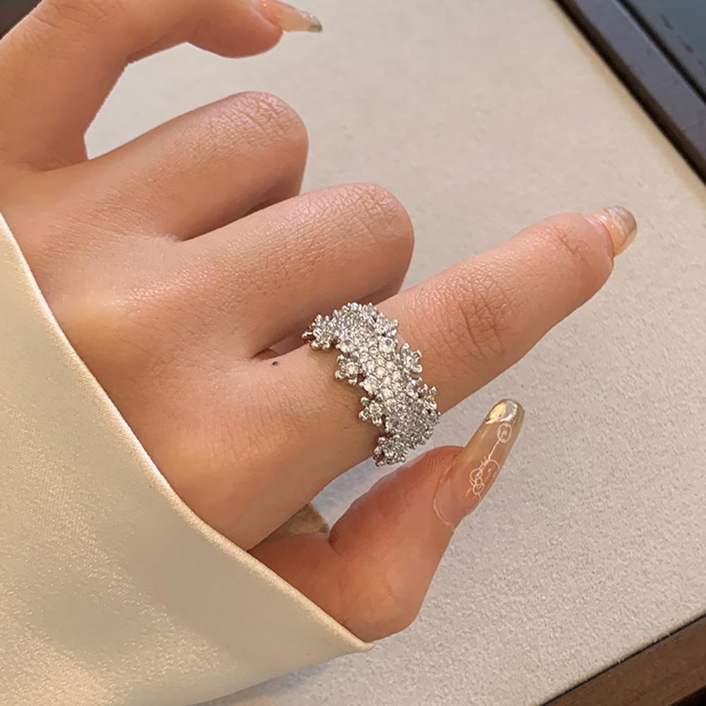 2025 New 20mm Wide Paved Diamond Gold Silver Cuff Rings For Women Zirconia Figure Accessory