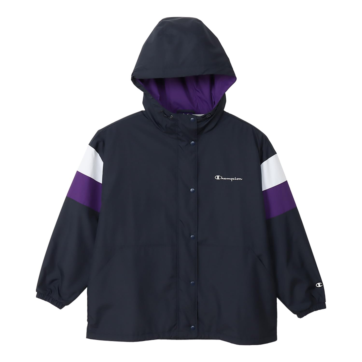 

Champion Basic Sport Куртка с длинным рукавом, ветрозащитная, теплая, с логотипом Script, на молнии, с капюшоном, темно-синяя, женская, водоотталкивающая (CW-ASC01)